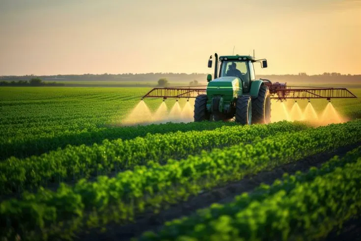 Modern green agriculture crop farm field view
