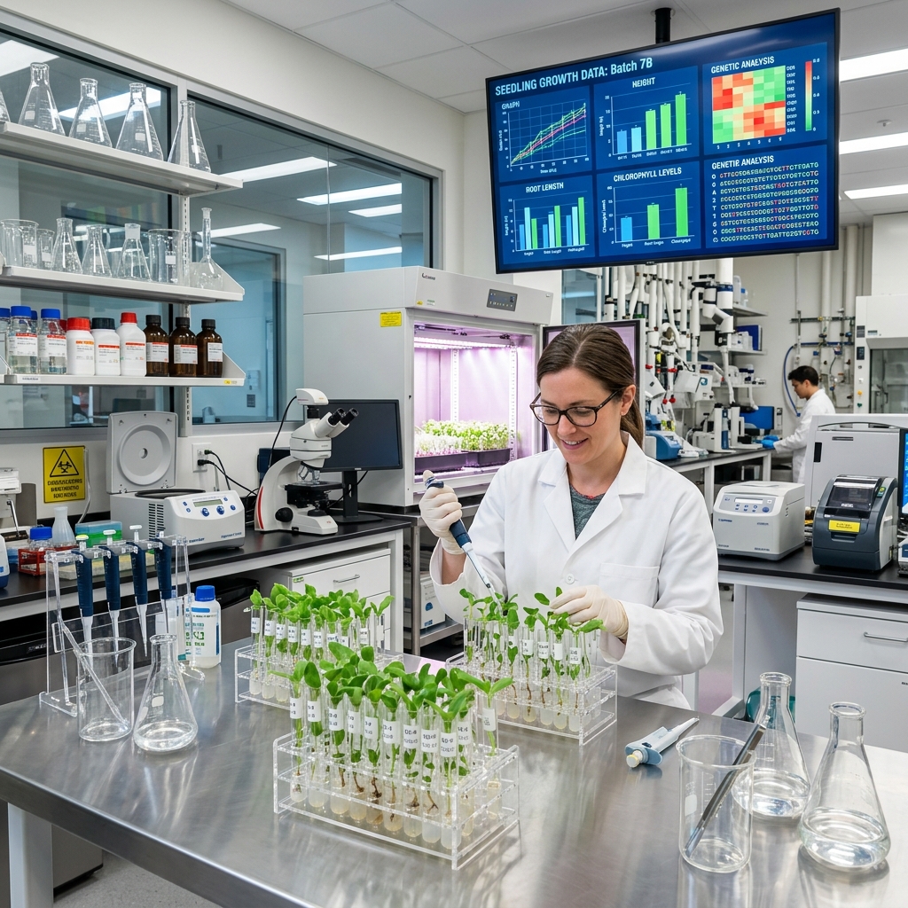 High tech agricultural biology laboratory and monitoring screens